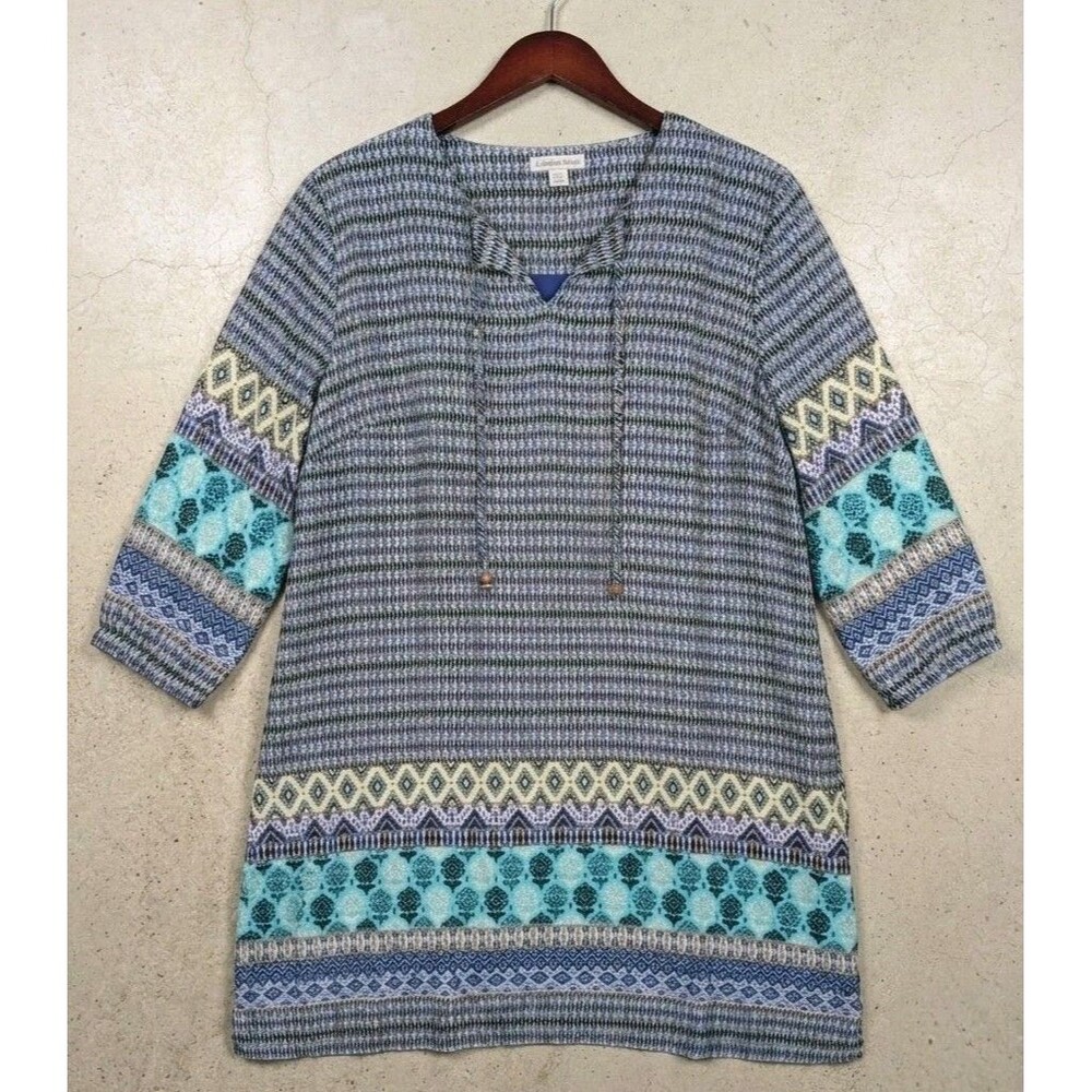 Coldwater Creek Mixed Print Tie Neck Dress